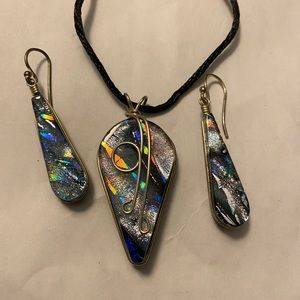 Handcrafted Dichroic Glass Jewelry Set.